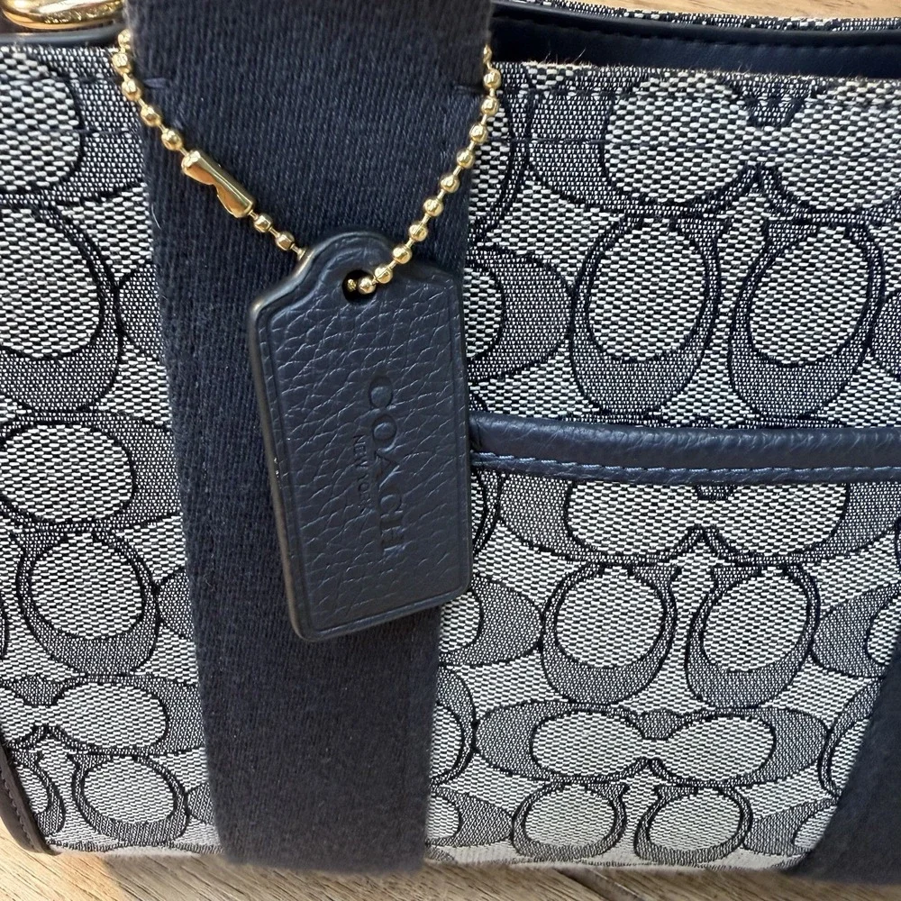 Coach Smith Tote Bag 24 Signature Jacquard Navy Blue Gray Logo CAR78 NO STRAP